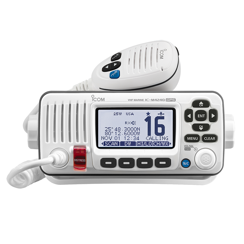 ICOM IC-M424G Tx 156,025–157,425 MHz Rx 156,050–163,275 MHz Canal70 156,525 MHz Radio Fija marina IPX7 con cancelación activa de ruido y GPS DSC de clase D Precio +iva