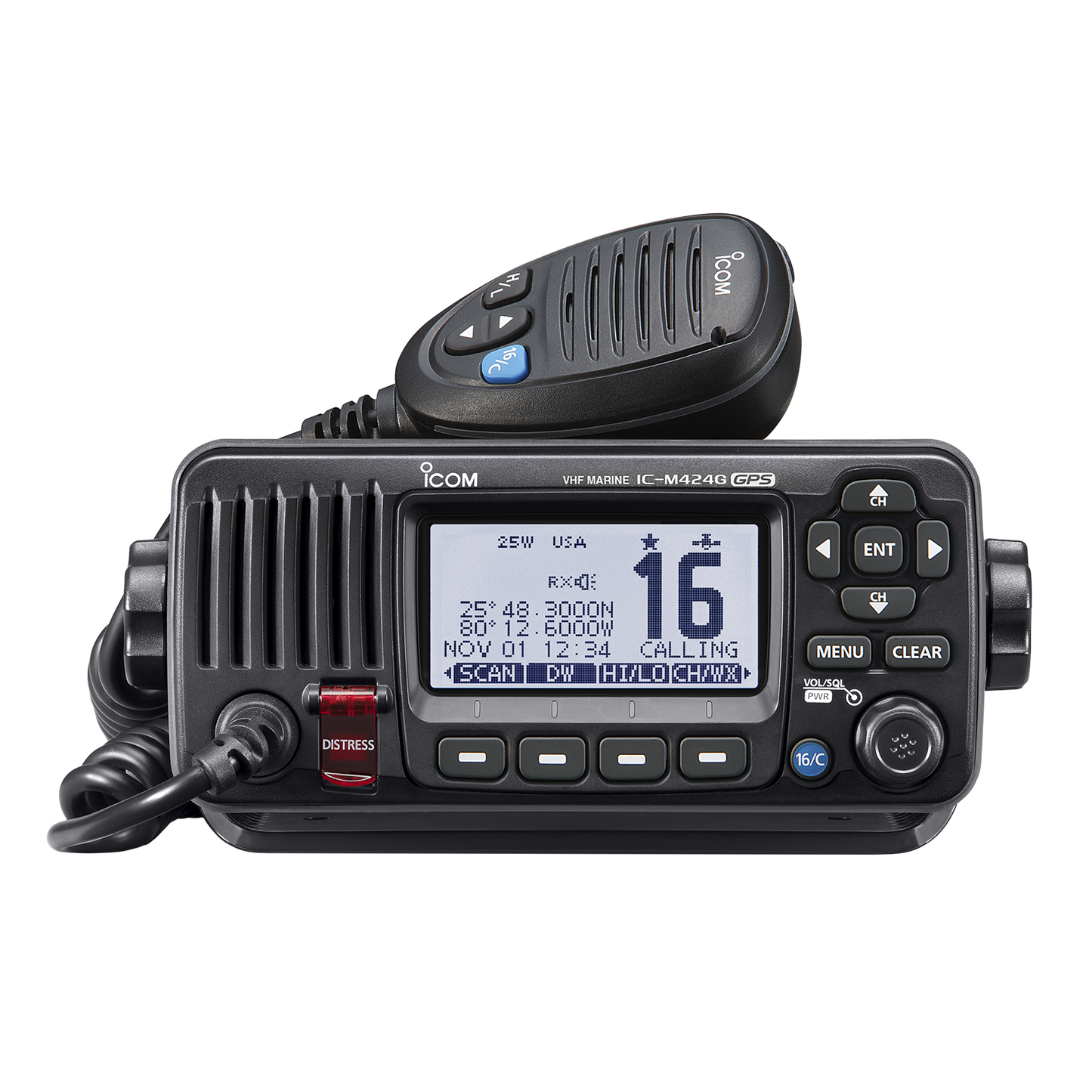 ICOM IC-M424G Tx 156,025–157,425 MHz Rx 156,050–163,275 MHz Canal70 156,525 MHz Radio Fija marina IPX7 con cancelación activa de ruido y GPS DSC de clase D Precio +iva